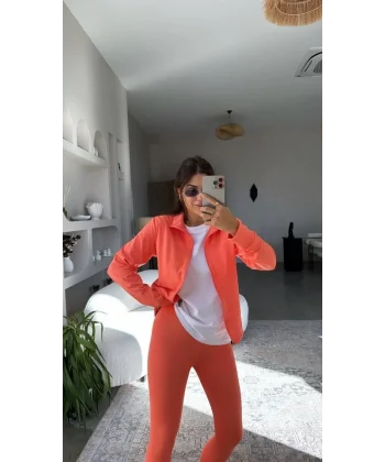 Kadın Uzun Kol Fermuar Detay Ceket Ve Yüksek Bel Toparlayıcı Tayt Ikili Takım