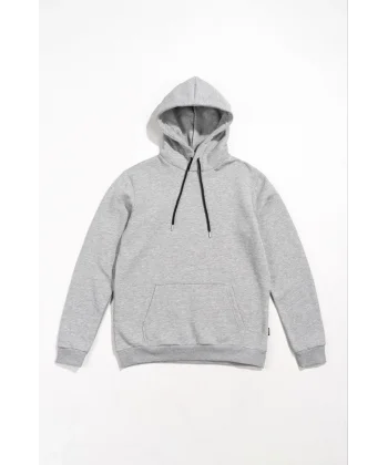 Kadın Uzun Kol Kapşonlu Basic Sweatshirt hoodie - Gri