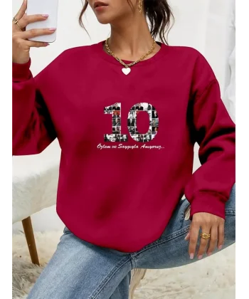 Kadın Uzun Kollu 10 Kasım Atatürkü Anma Gününe Özel Viskon İki İplik Kumaş Sweat