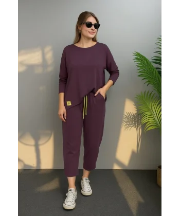 Kadın Uzun Kollu Arma Detaylı Iki Iplik Viskon Ikili Takım