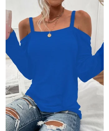 Kadın Uzun Kollu Askılı Viskon Bluz