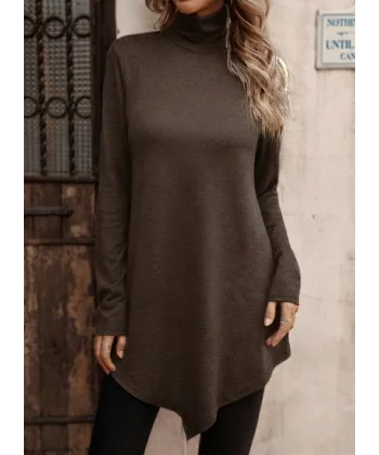 Kadın Uzun Kollu Balıkçı Yaka Asimetrik Kesim Detaylı Yün Viskon Bluz