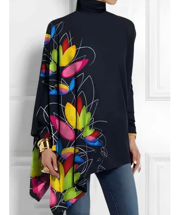 Kadın Uzun Kollu Balıkçı Yaka Asimetrik Kesim Mikro Bluz