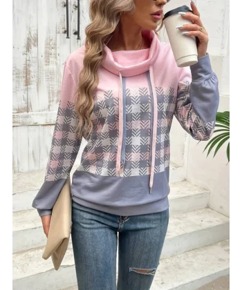 Kadın Uzun Kollu Balıkçı Yaka Bağcıklı Desenli şardonlu Dalgıç Bluz