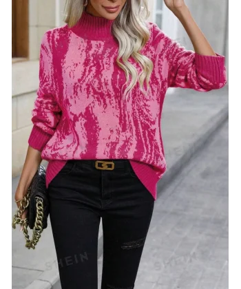 Kadın Uzun Kollu Balıkçı Yaka çok Renkli Triko Bluz