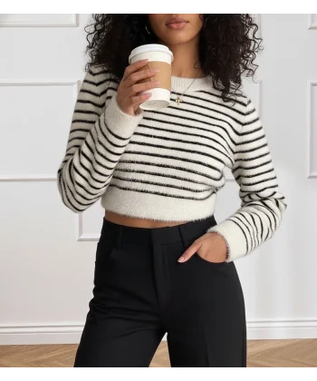 Kadın Uzun Kollu Balıkçı Yaka Crop Triko Bluz