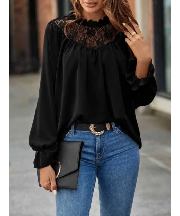 Kadın Uzun Kollu Balıkçı Yaka Dantelli Sandy Bluz