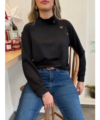 Kadın Uzun Kollu Balıkçı Yaka Düğme Detay şardonlu Dalgıç Bluz