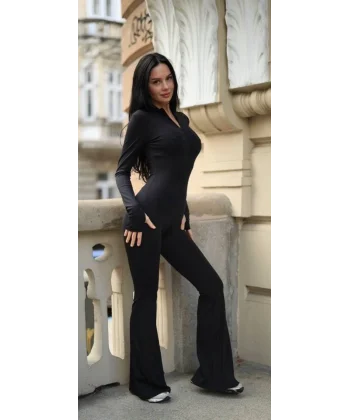 Kadın Uzun Kollu Balıkçı Yaka Fermuar Detay Ispanyol Paça Tulum