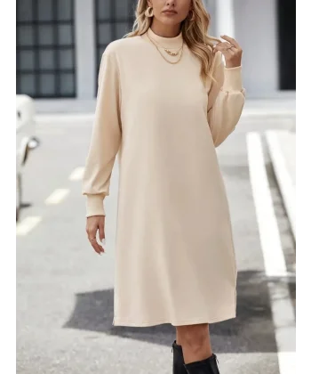 Kadın Uzun Kollu Balıkçı Yaka Kısa şardonlu Dalgıç Elbise