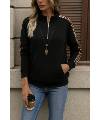 Kadın Uzun Kollu Balıkçı Yaka önden Fermuarlı Polar Bluz