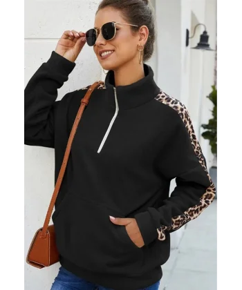 Kadın Uzun Kollu Balıkçı Yaka önden Fermuarlı Polar Bluz