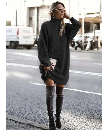 Kadın Uzun Kollu Balıkçı Yaka Salaş Triko Bluz