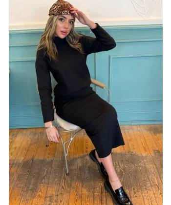 Kadın Uzun Kollu Balıkçı Yaka şardonlu Bluz Etek Takım