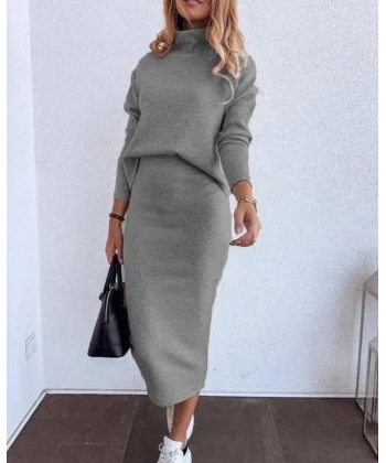 Kadın Uzun Kollu Balıkçı Yaka şardonlu Bluz Etek Takım