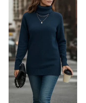 Kadın Uzun Kollu Balıkçı Yaka Triko Bluz