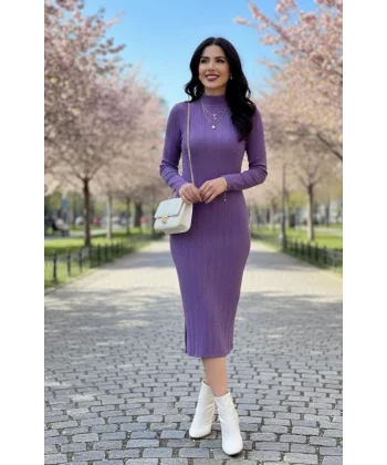 Kadın Uzun Kollu Balıkçı Yaka Triko Elbise