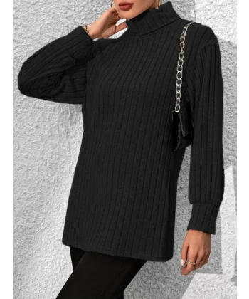 Kadın Uzun Kollu Balıkçı Yaka Yandan Yırtmaçlı şardonlu Kaşkorse Bluz