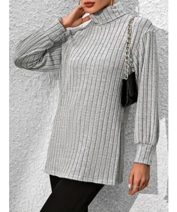 Kadın Uzun Kollu Balıkçı Yaka Yandan Yırtmaçlı şardonlu Kaşkorse Bluz