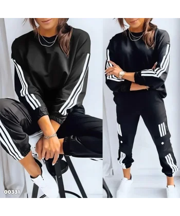 Kadın Uzun Kollu Beyaz şerit Detay Kargo Cep Iki Iplik Ikili Takım