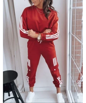 Kadın Uzun Kollu Beyaz şerit Detay Kargo Cep Iki Iplik Ikili Takım