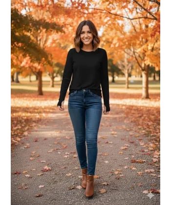 Kadın Uzun Kollu Bisiklet Yaka Dalgıç Kumaş Bluz