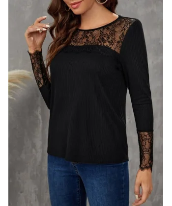 Kadın Uzun Kollu Bisiklet Yaka Dantel Detaylı Burgu Bluz