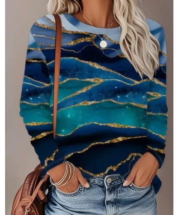 Kadın Uzun Kollu Bisiklet Yaka Desenli Modal Bluz