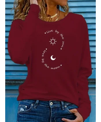 Kadın Uzun Kollu Bisiklet Yaka Desenli Viskon Bluz