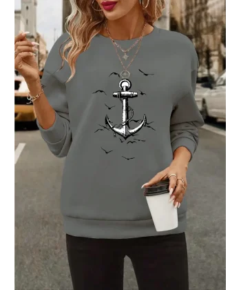 Kadın Uzun Kollu Bisiklet Yaka Desenli Viskon Iki Iplik Bluz