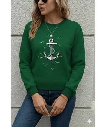 Kadın Uzun Kollu Bisiklet Yaka Desenli Viskon Iki Iplik Bluz