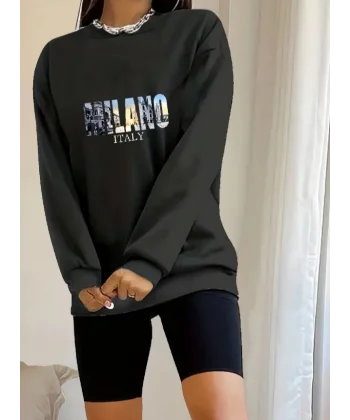 Kadın Uzun Kollu Bisiklet Yaka Desenli Viskon Iki Iplik Bluz