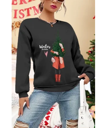 Kadın Uzun Kollu Bisiklet Yaka Desenli Viskon Iki Iplik Bluz