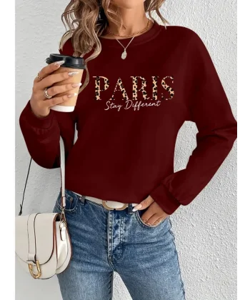 Kadın Uzun Kollu Bisiklet Yaka Desenli Viskon Iki Iplik Bluz