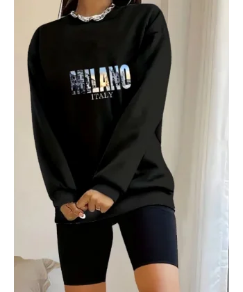 Kadın Uzun Kollu Bisiklet Yaka Desenli Viskon Iki Iplik Bluz