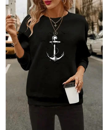 Kadın Uzun Kollu Bisiklet Yaka Desenli Viskon Iki Iplik Bluz