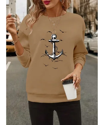 Kadın Uzun Kollu Bisiklet Yaka Desenli Viskon Iki Iplik Bluz