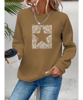 Kadın Uzun Kollu Bisiklet Yaka Desenli Viskon Iki Iplik Bluz