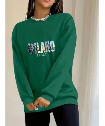 Kadın Uzun Kollu Bisiklet Yaka Desenli Viskon Iki Iplik Bluz