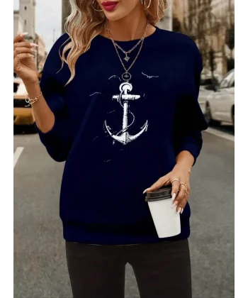 Kadın Uzun Kollu Bisiklet Yaka Desenli Viskon Iki Iplik Bluz