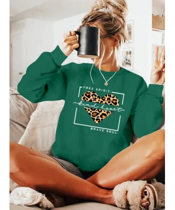 Kadın Uzun Kollu Bisiklet Yaka Desenli Viskon Iki Iplik Bluz