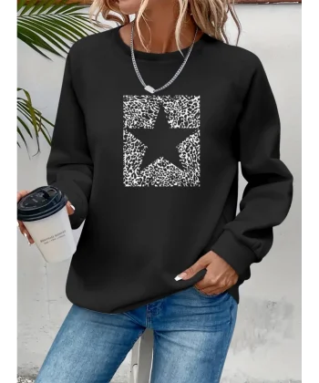 Kadın Uzun Kollu Bisiklet Yaka Desenli Viskon Iki Iplik Bluz