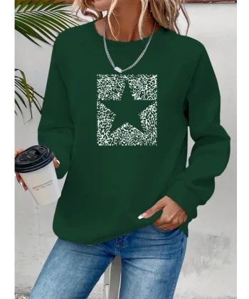 Kadın Uzun Kollu Bisiklet Yaka Desenli Viskon Iki Iplik Bluz