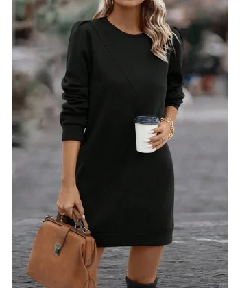 Kadın Uzun Kollu Bisiklet Yaka Iki Iplik Elbise