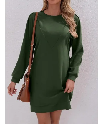 Kadın Uzun Kollu Bisiklet Yaka Iki Iplik Elbise