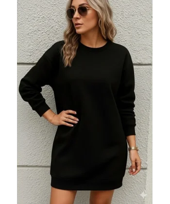 Kadın Uzun Kollu Bisiklet Yaka Iki Iplik Elbise