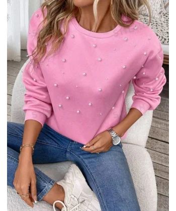 Kadın Uzun Kollu Bisiklet Yaka Inci Detay Sweat