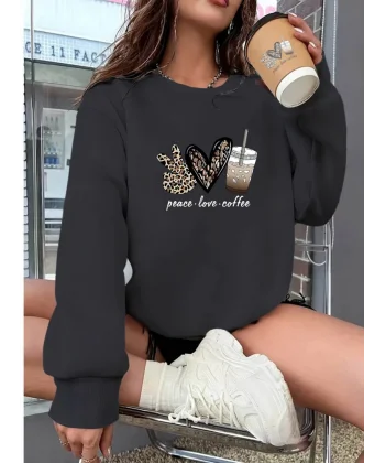 Kadın Uzun Kollu Bisiklet Yaka Kalp Desenli Viskon Iki Iplik Bluz