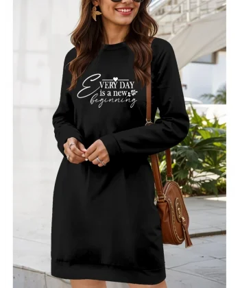 Kadın Uzun Kollu Bisiklet Yaka Kısa Viskon Iki Iplik Elbise