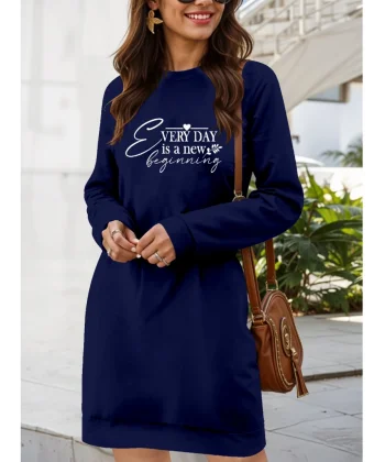 Kadın Uzun Kollu Bisiklet Yaka Kısa Viskon Iki Iplik Elbise